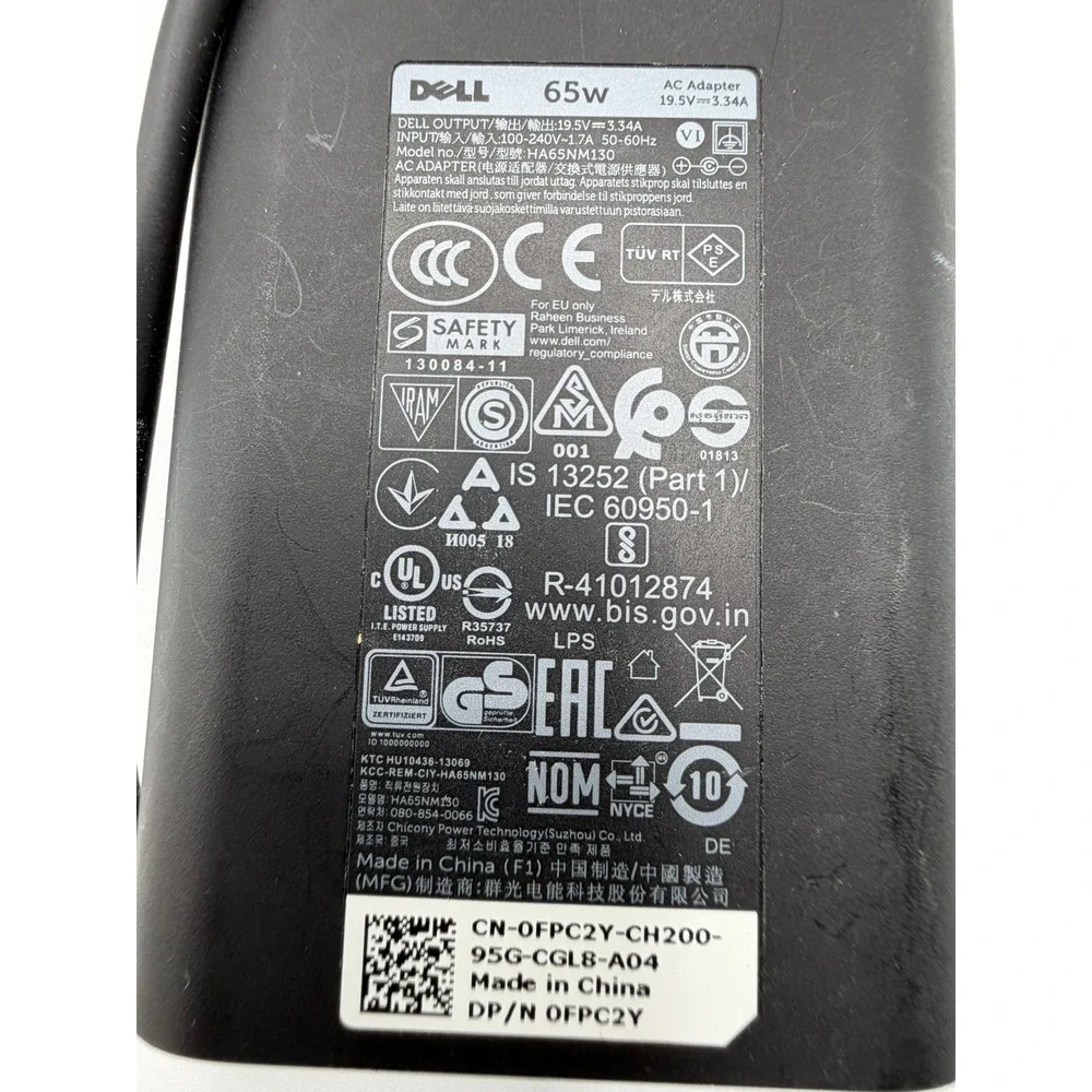 OEM Dell 65W AC Adapter Charger 19.5V 3.34A HA65NM130 0FPC2Y Latitude Inspiron - Picture 2 of 6